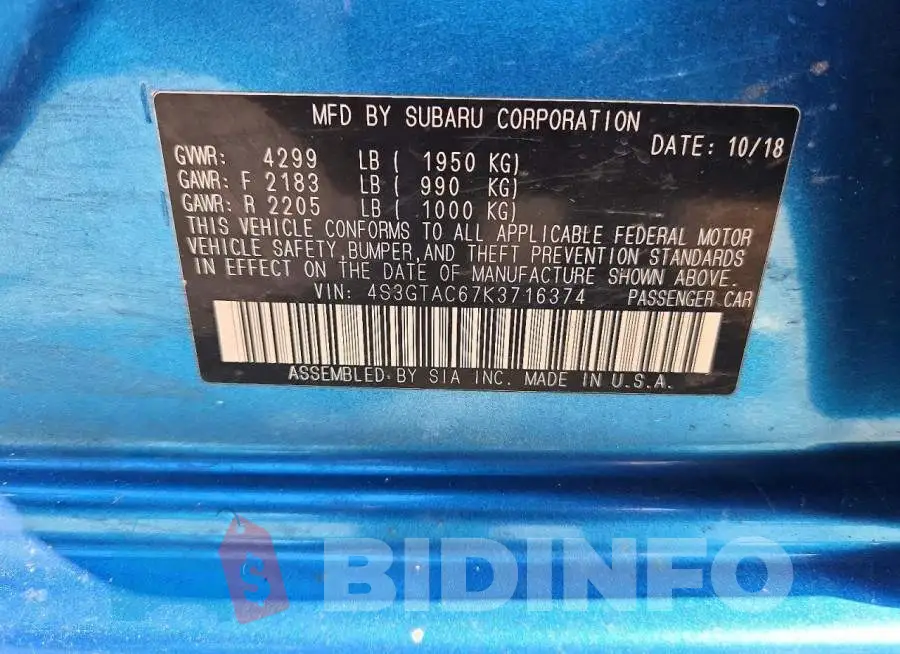 4S3GTAC67K3716374 Photo# 12