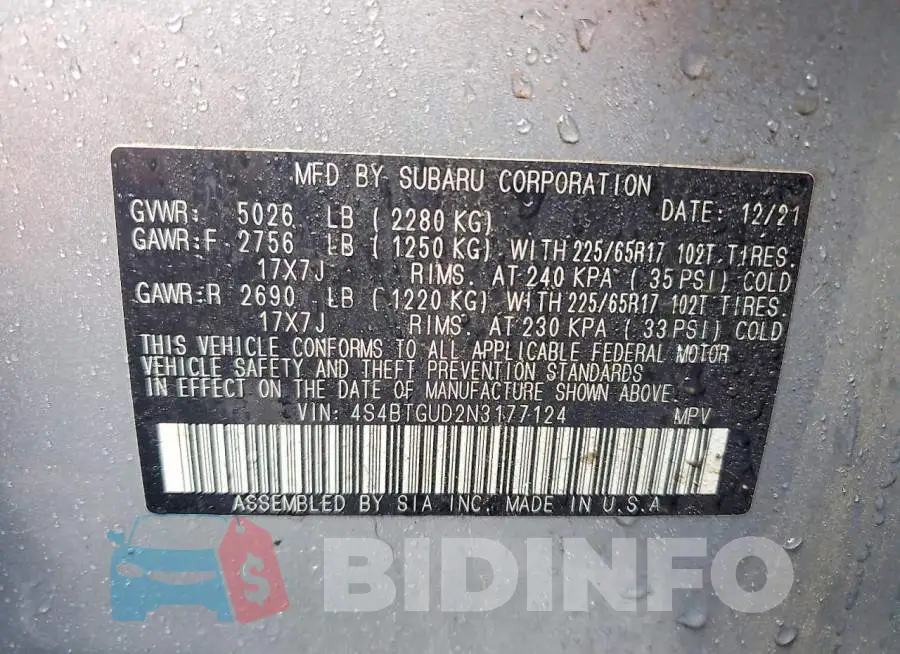 4S4BTGUD2N3177124 Photo# 12