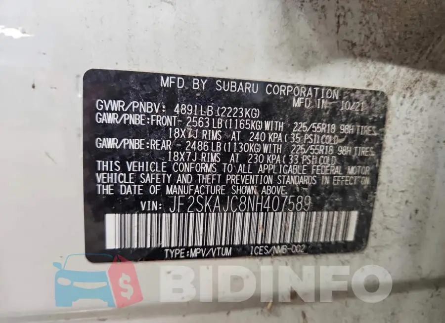 JF2SKAJC8NH407589 Photo# 13
