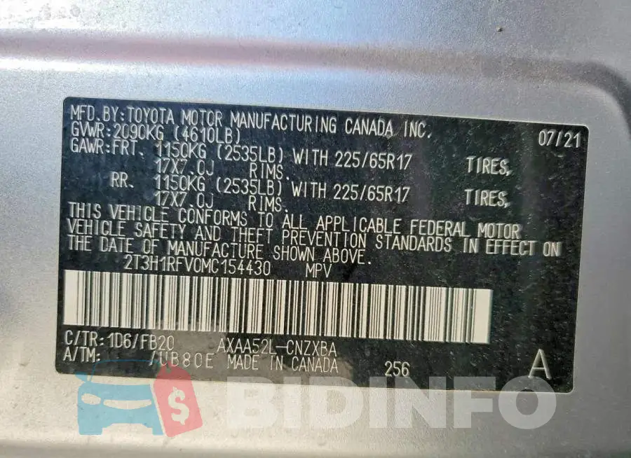 2T3H1RFV0MC154430 Photo# 14