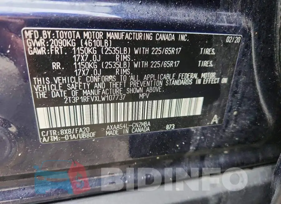 2T3P1RFVXLW107737 Photo# 13