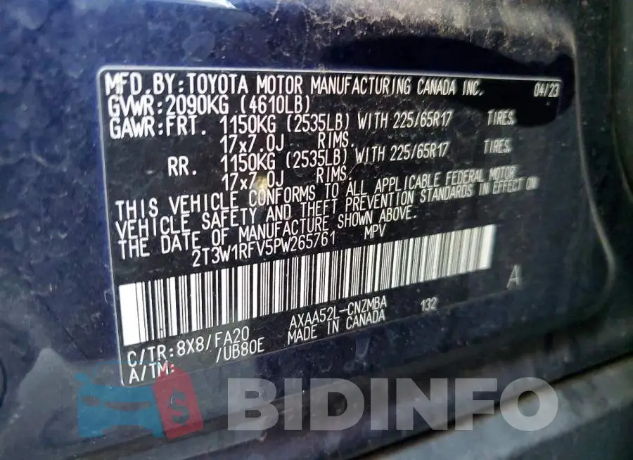 2T3W1RFV5PW265761 Photo# 13