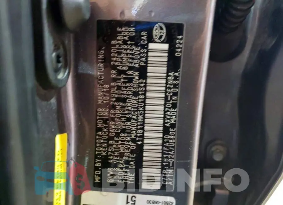 4T1B11HK5KU181542 Photo# 13