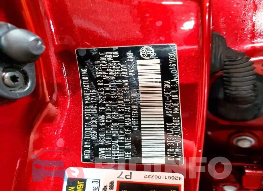 4T1BF1FKXHU721805 Photo# 12