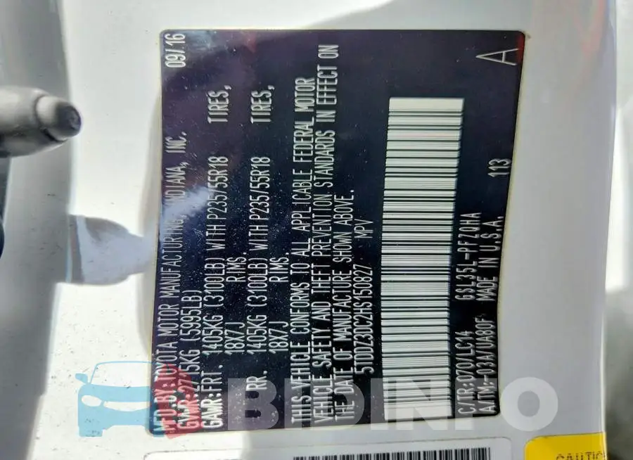 5TDDZ3DC2HS150827 Photo# 13
