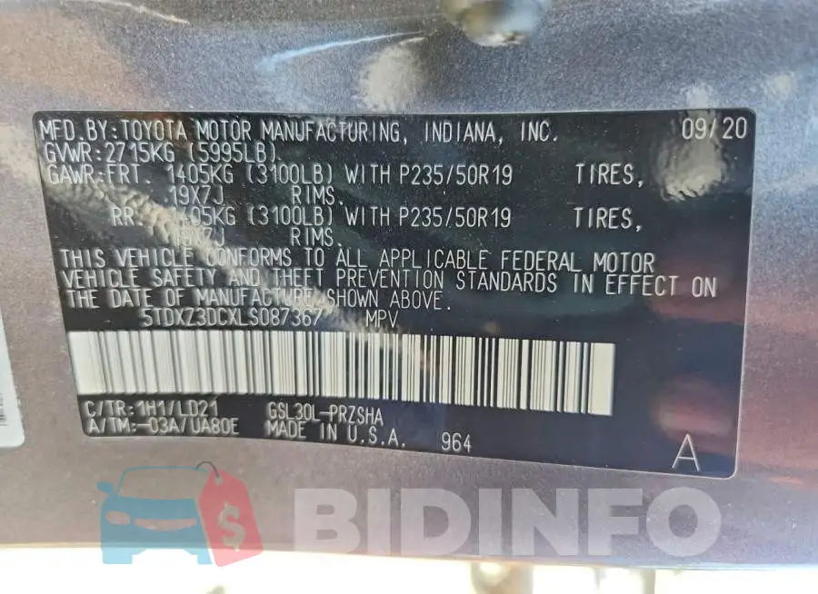 5TDXZ3DCXLS087367 Photo# 13