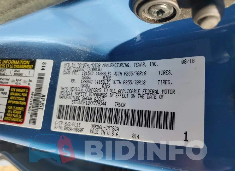 5TFUW5F12KX779344 Photo# 12