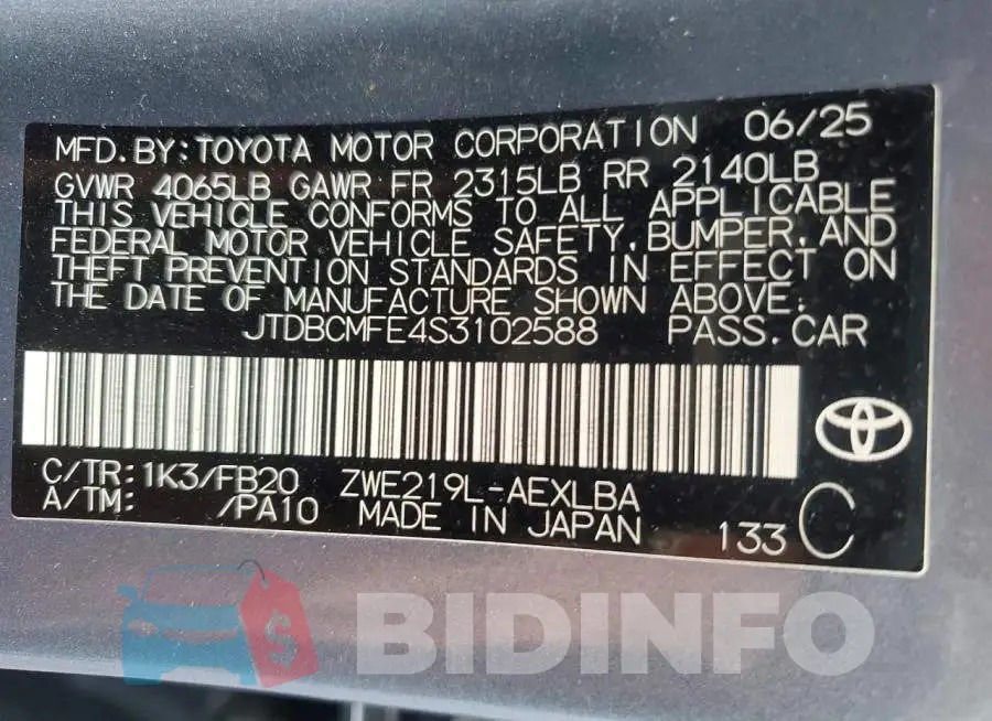 JTDBCMFE4S3102588 Photo# 12