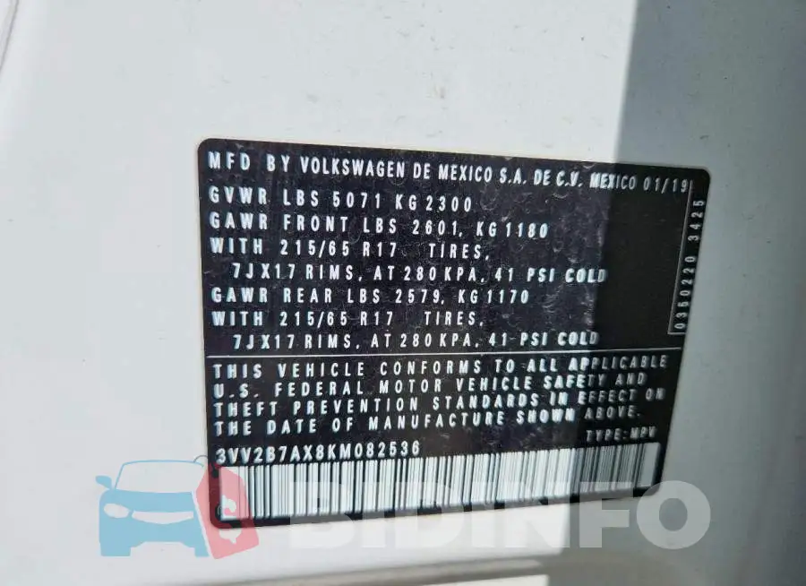 3VV2B7AX8KM082536 Photo# 14
