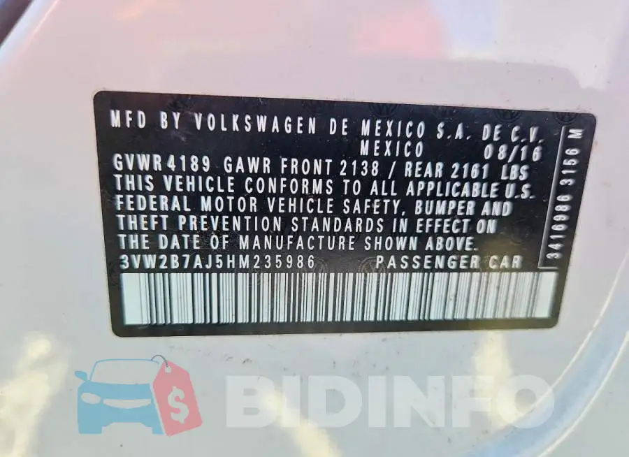 3VW2B7AJ5HM235986 Photo# 12