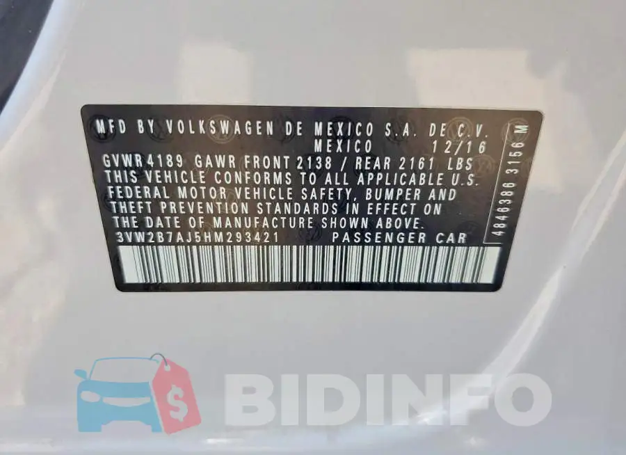 3VW2B7AJ5HM293421 Photo# 12