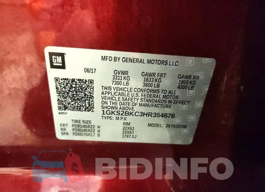 1GKS2BKC3HR354676 Photo# 13