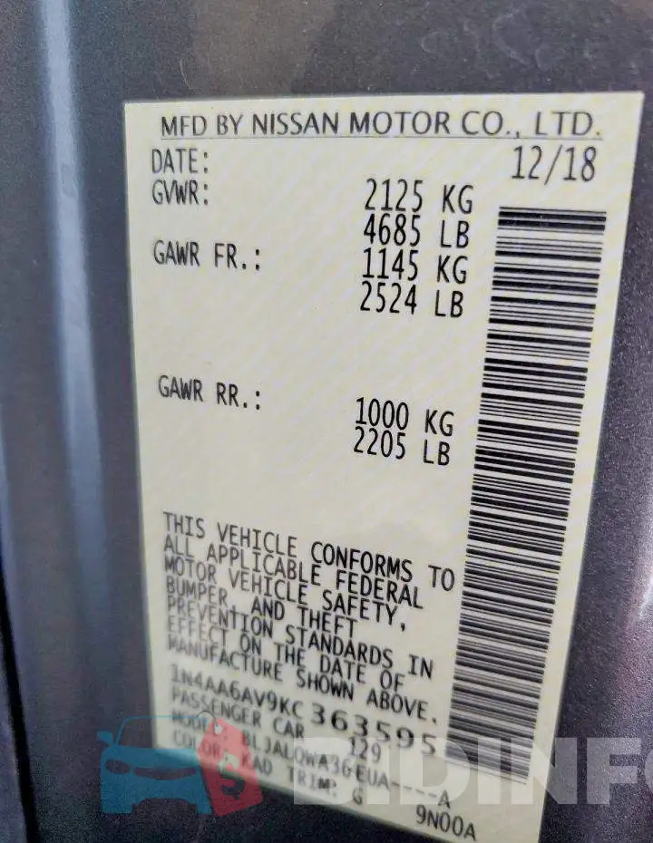 1N4AA6AV9KC363595 Photo# 12