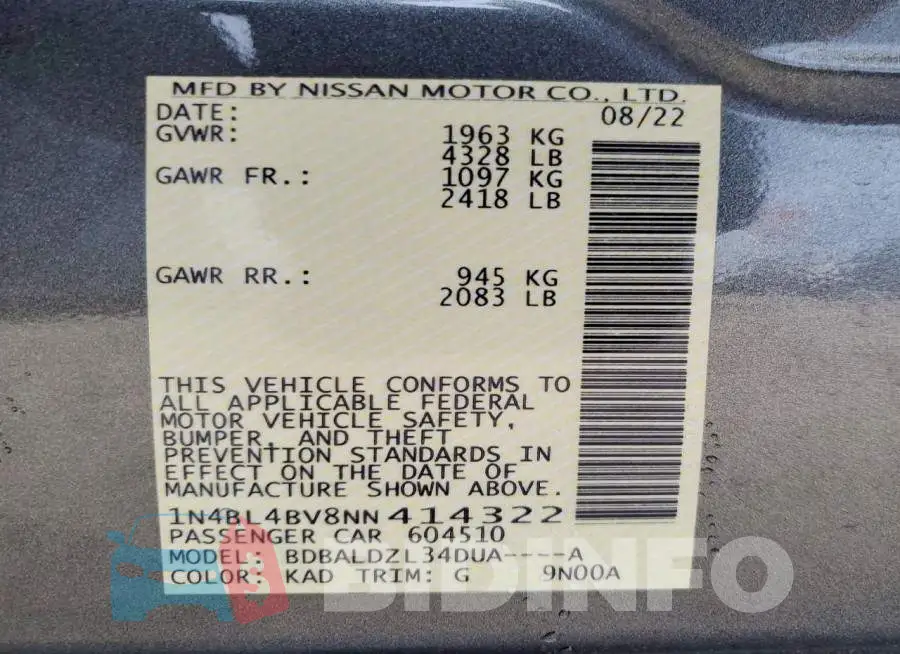 1N4BL4BV8NN414322 Photo# 13
