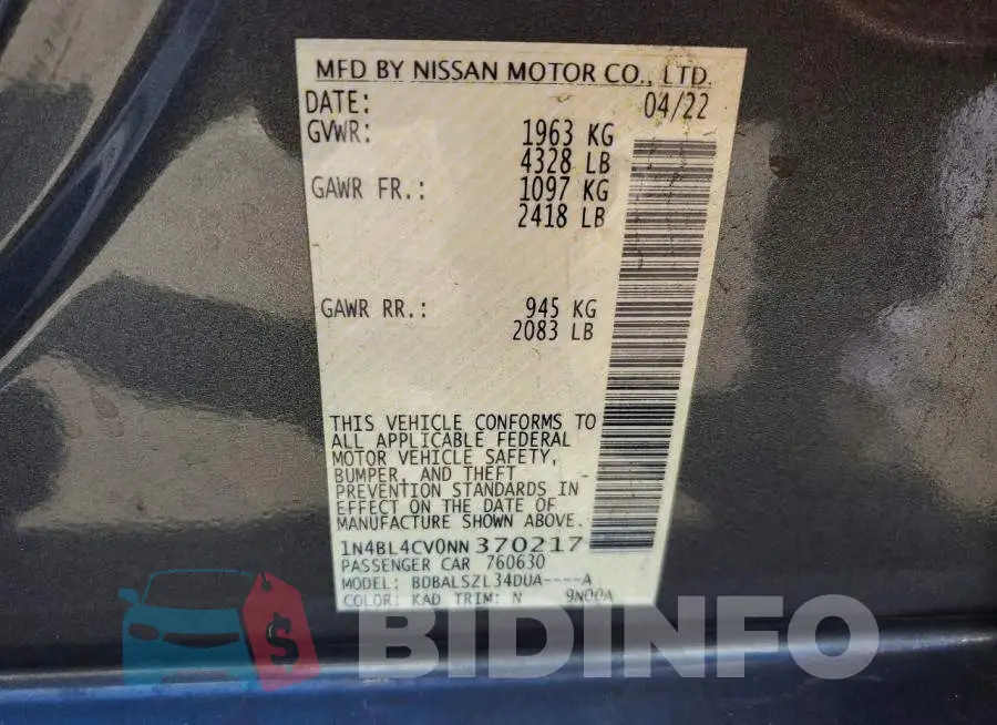 1N4BL4CV0NN370217 Photo# 13