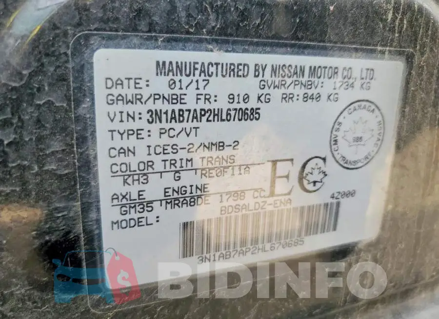 3N1AB7AP2HL670685 Photo# 13