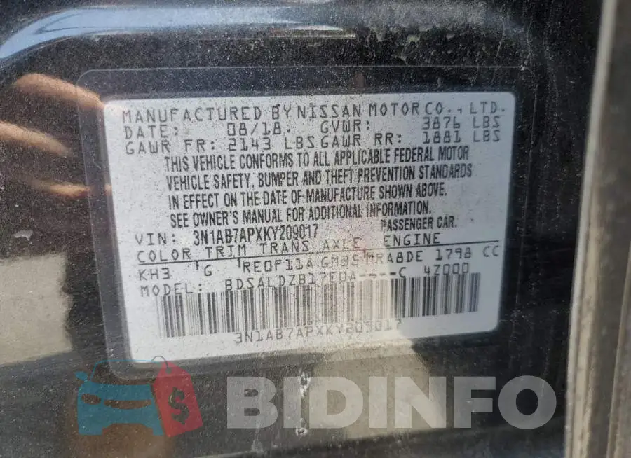 3N1AB7APXKY209017 Photo# 12