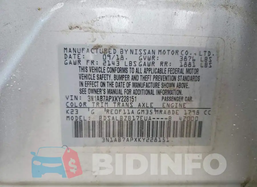 3N1AB7APXKY228151 Photo# 12