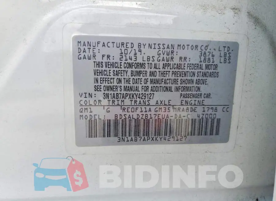 3N1AB7APXKY429127 Photo# 12