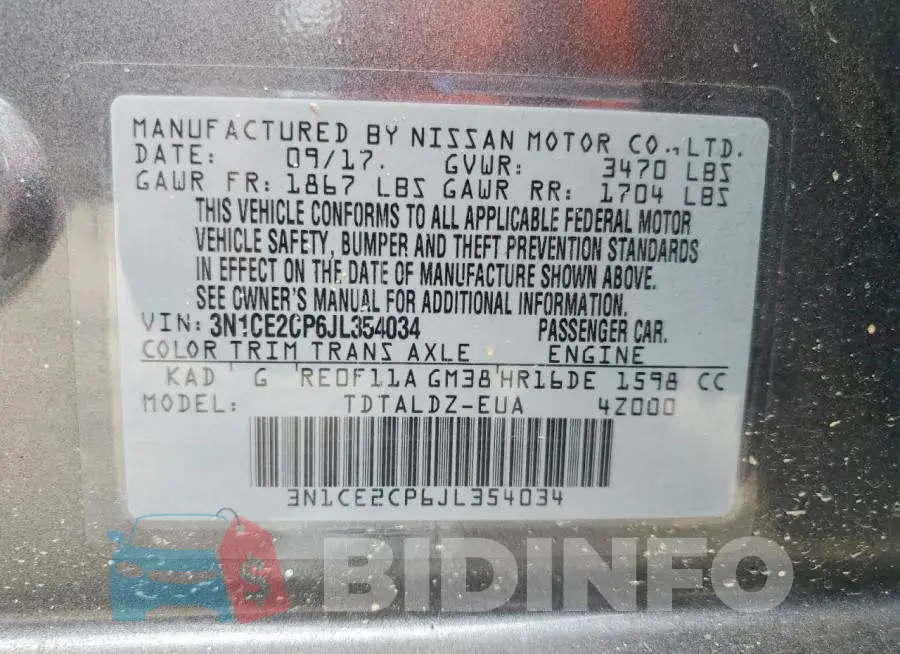 3N1CE2CP6JL354034 Photo# 12