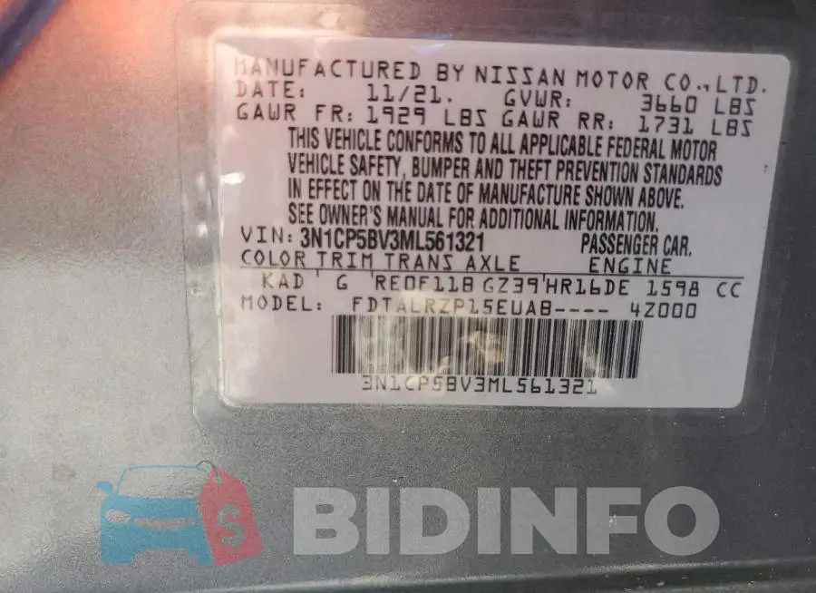 3N1CP5BV3ML561321 Photo# 13
