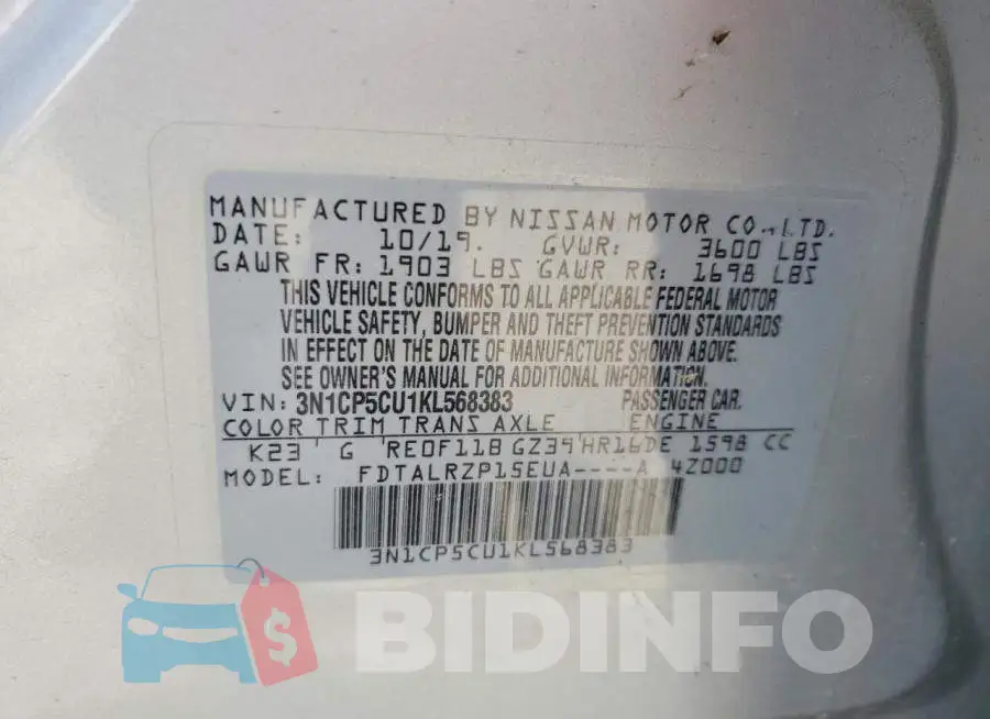 3N1CP5CU1KL568383 Photo# 13