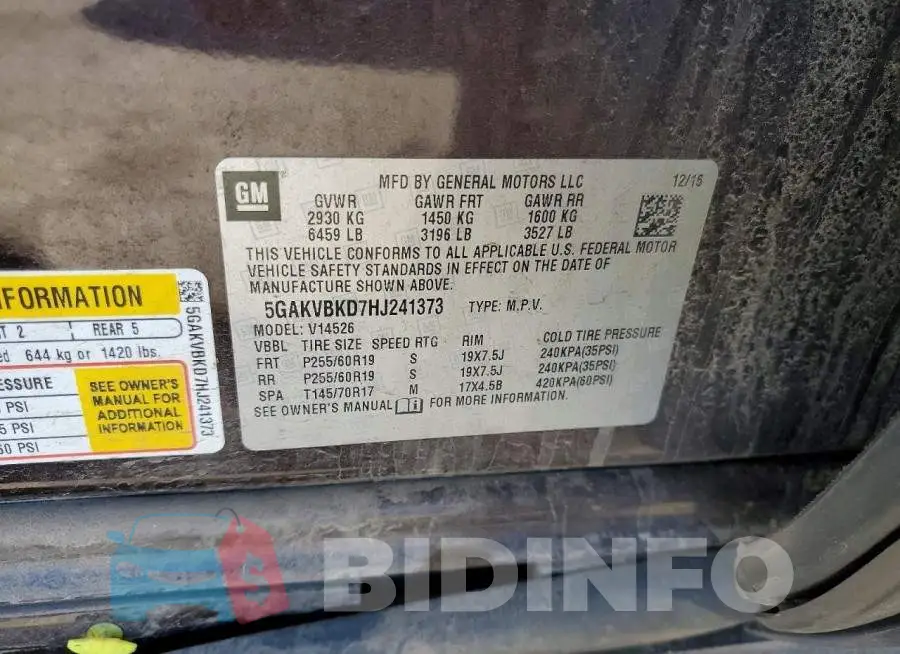 5GAKVBKD7HJ241373 Photo# 13