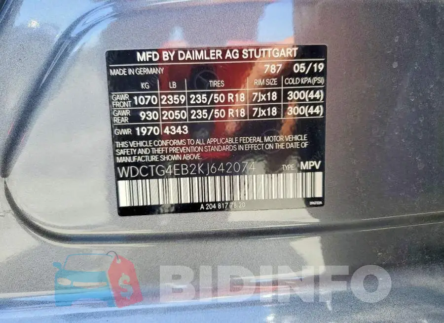 WDCTG4EB2KJ642074 Photo# 13