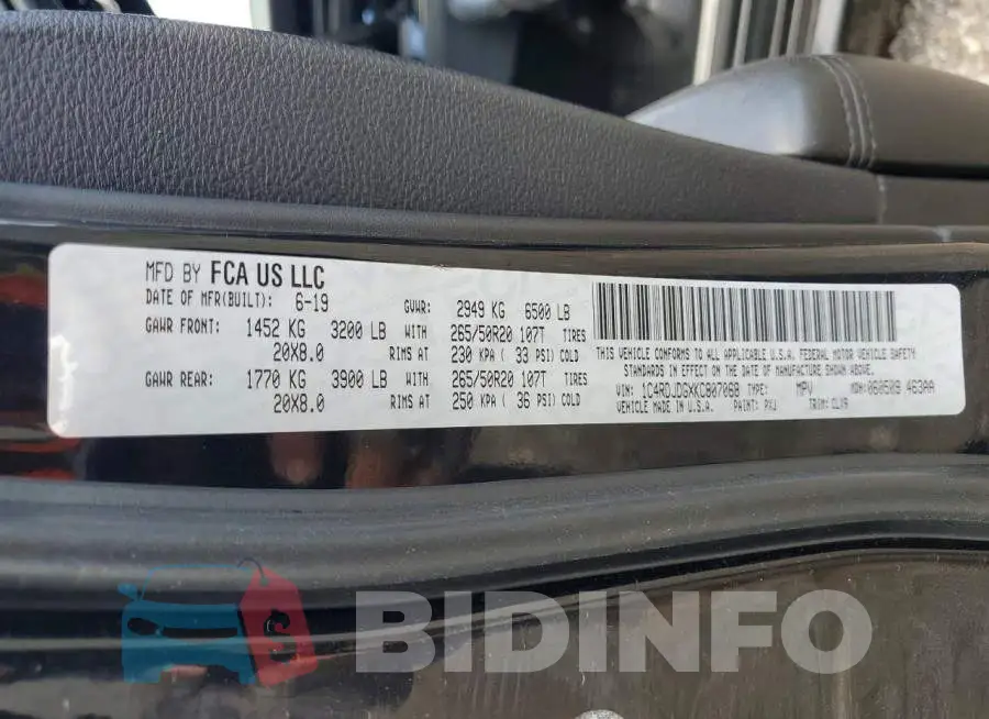 1C4RDJDGXKC807068 Photo# 12