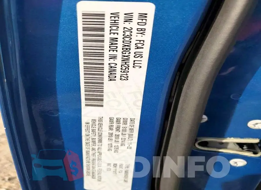 2C3CDXBGXNH259123 Photo# 13