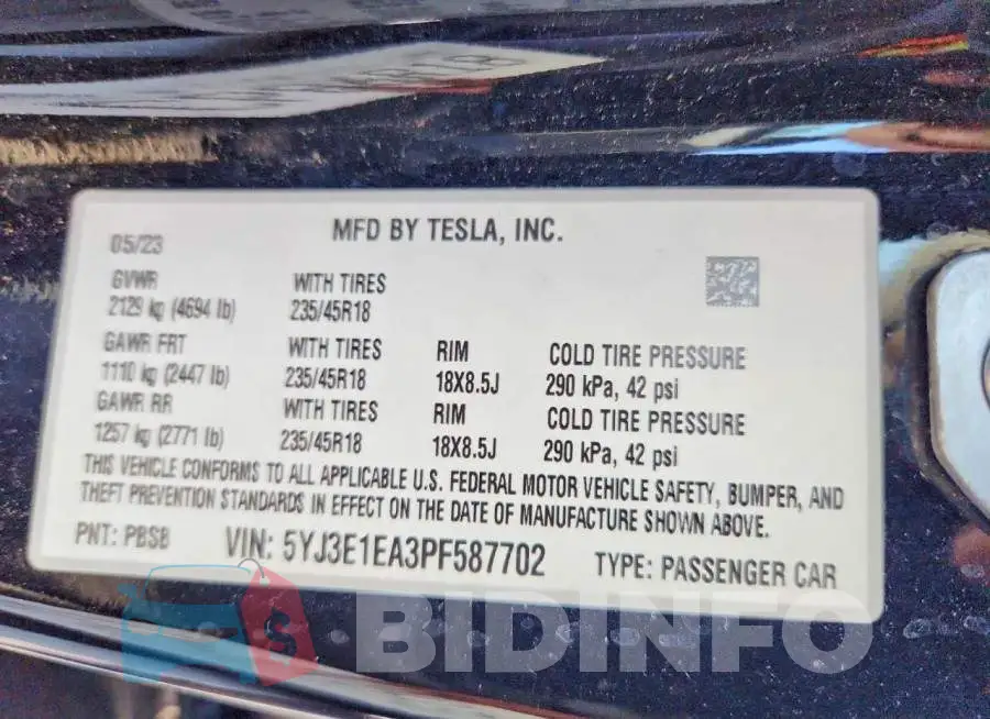 5YJ3E1EA3PF587702 Photo# 12