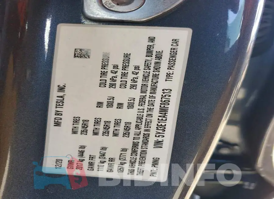 5YJ3E1EA4MF867513 Photo# 12
