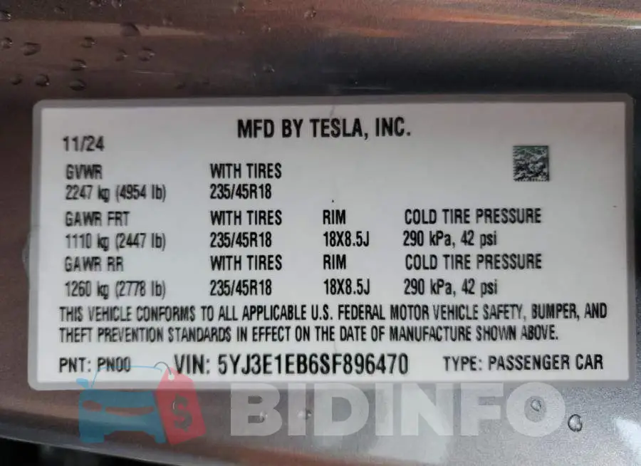 5YJ3E1EB6SF896470 Photo# 13