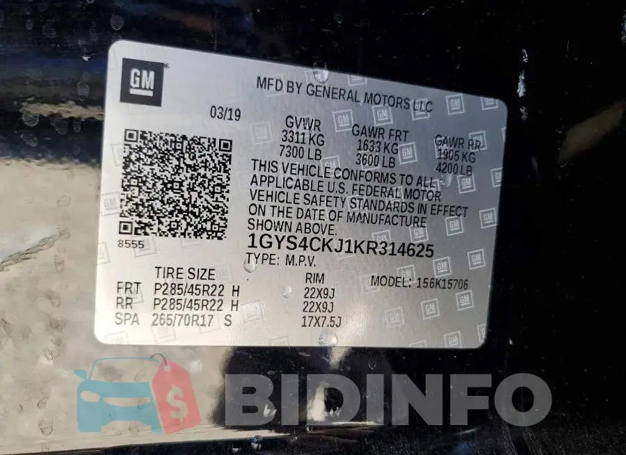 1GYS4CKJ1KR314625 Photo# 13