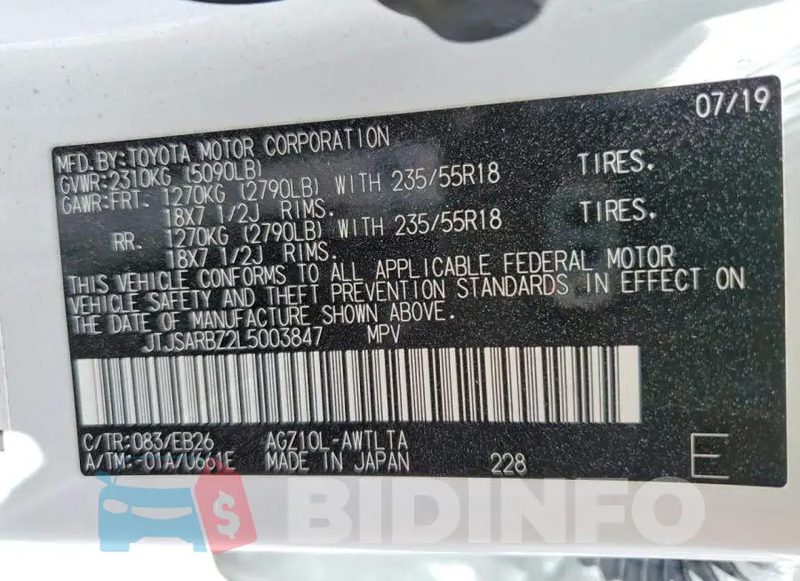JTJSARBZ2L5003847 Photo# 14