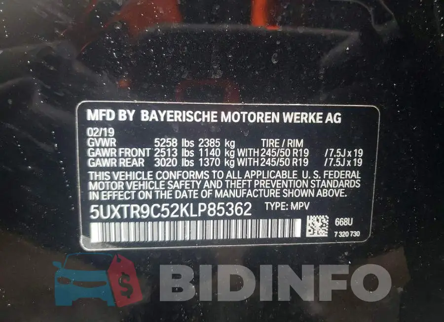 5UXTR9C52KLP85362 Photo# 12