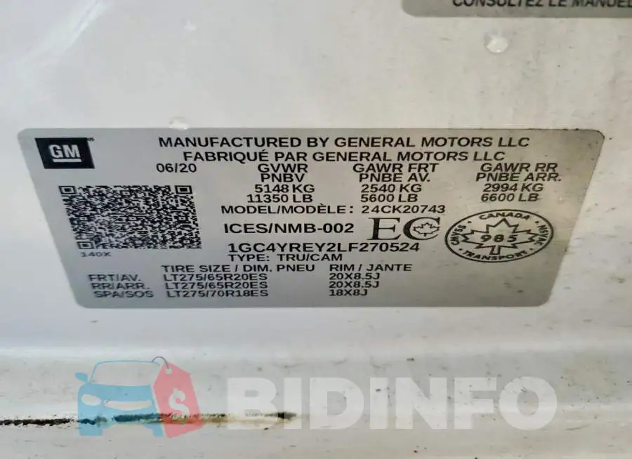 1GC4YREY2LF270524 Photo# 12