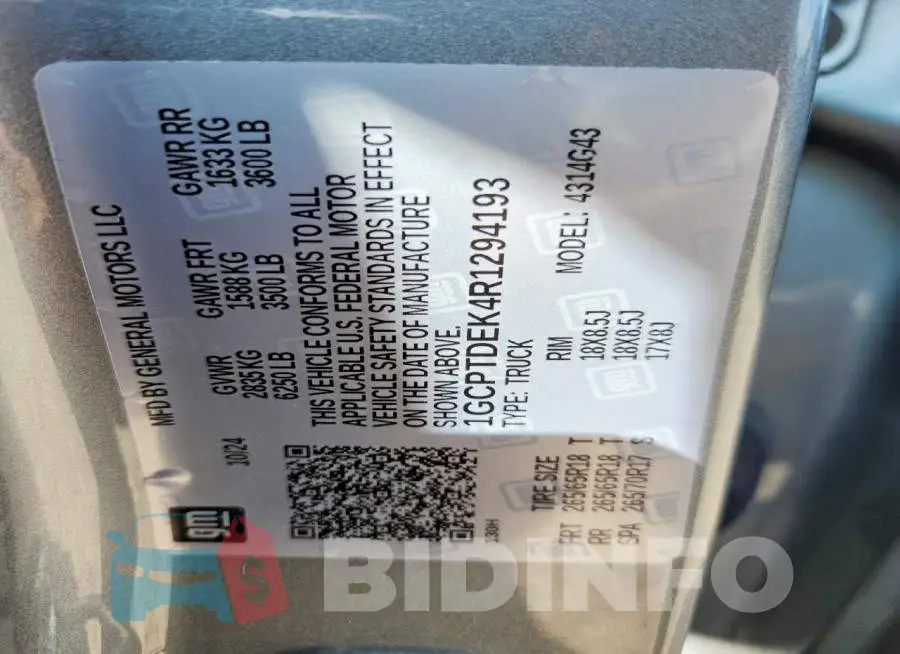 1GCPTDEK4R1294193 Photo# 12