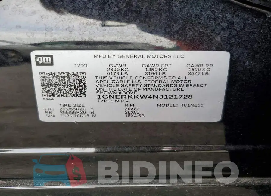 1GNERKKW4NJ121728 Photo# 13