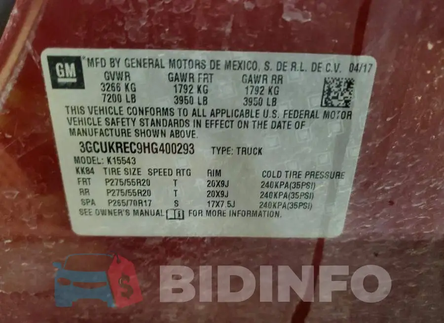 3GCUKREC9HG400293 Photo# 13