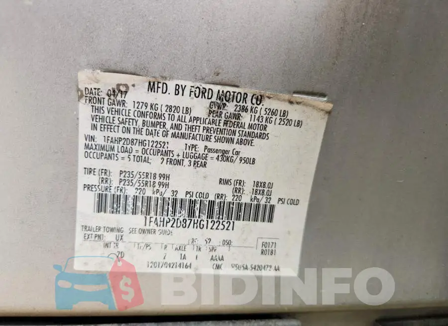 1FAHP2D87HG122521 Photo# 13