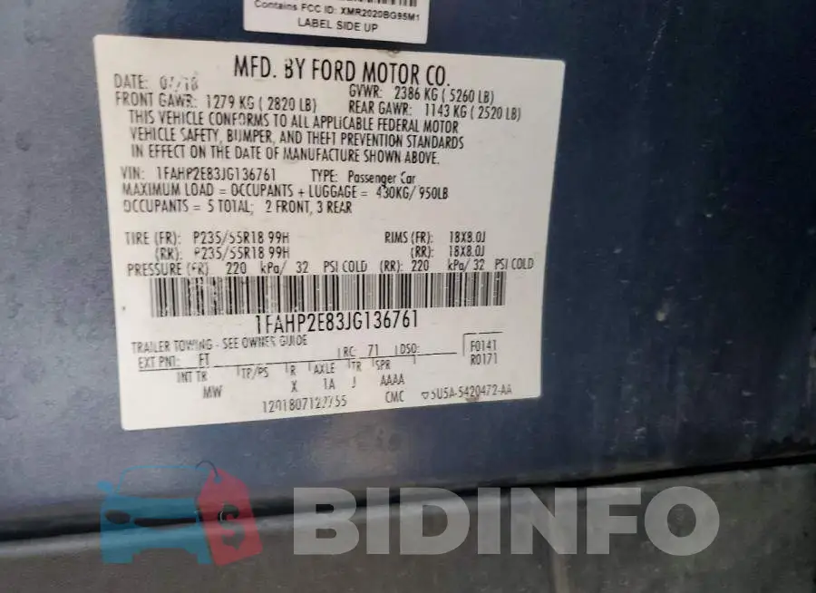 1FAHP2E83JG136761 Photo# 13