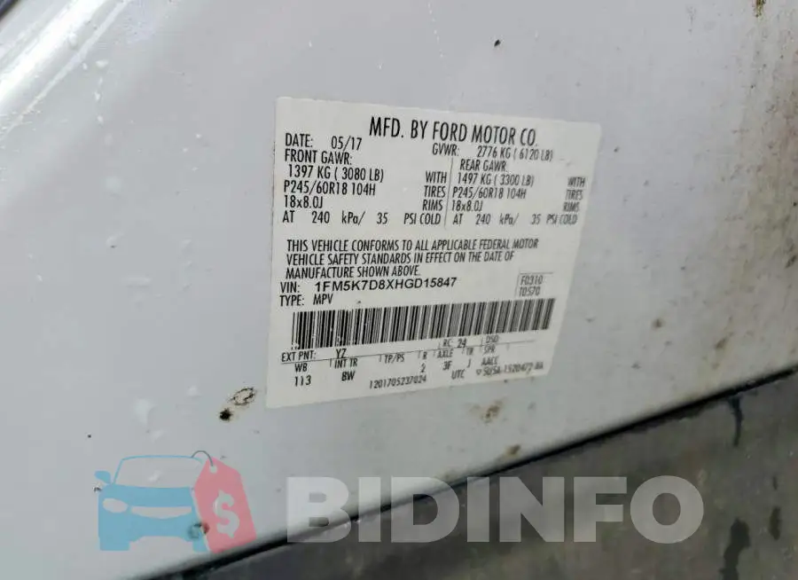 1FM5K7D8XHGD15847 Photo# 12