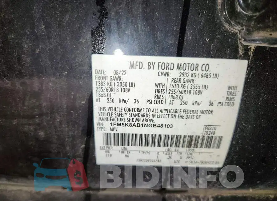 1FM5K8AB1NGB48103 Photo# 13