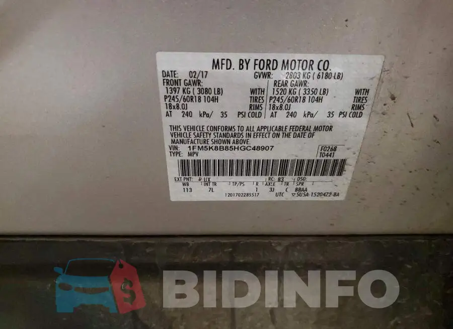 1FM5K8B85HGC48907 Photo# 13