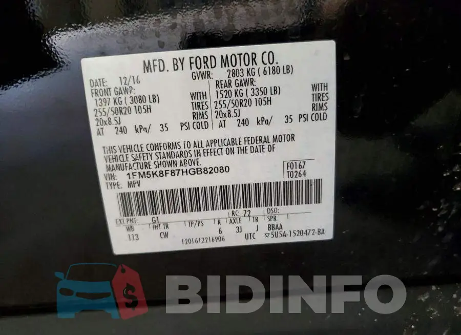 1FM5K8F87HGB82080 Photo# 14