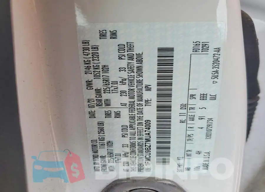 1FMCU9BZ7MUA74009 Photo# 14