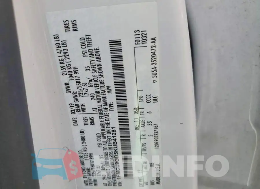 1FMCU9GD5KUB41281 Photo# 13