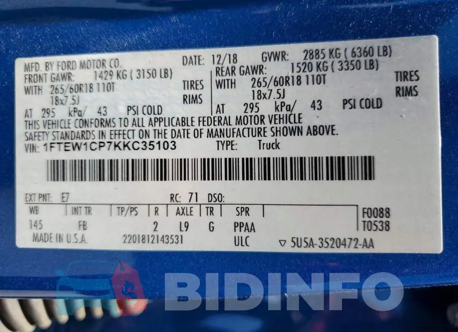 1FTEW1CP7KKC35103 Photo# 13