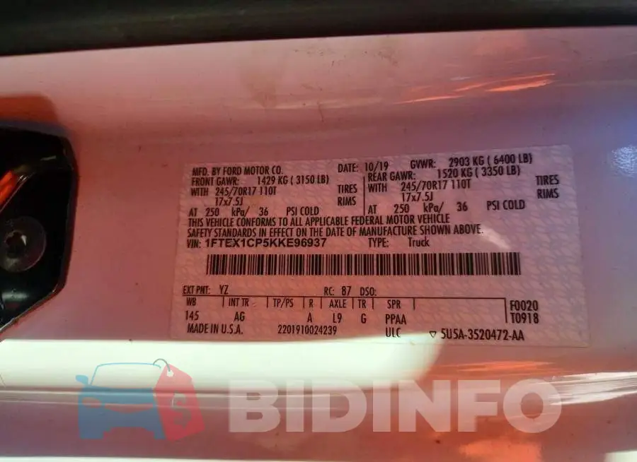 1FTEX1CP5KKE96937 Photo# 12
